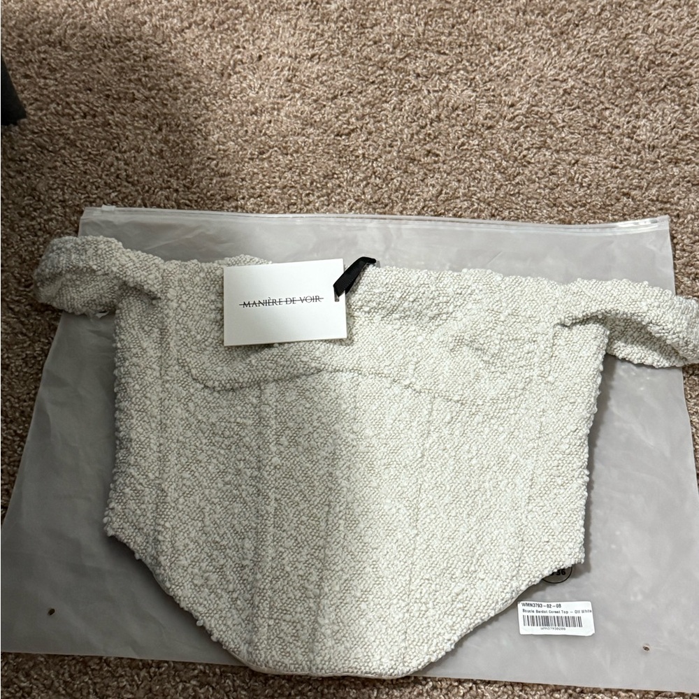 Manière De Voir Textured Off-Shoulder Top and Mini Skirt in Off White